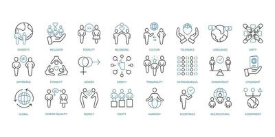 Diversity icons set. Set of editable stroke icons.Vector set of Diversity vector