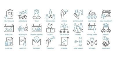 Event planning icons set. Set of editable stroke icons.Vector set of Event planning vector