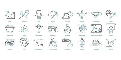 Mining icons set. Set of editable stroke icons.Vector set of Event Mining vector