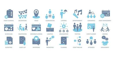 Event planning icons set. Set of editable stroke icons.Vector set of Event planning vector