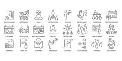 Event planning icons set. Set of editable stroke icons.Vector set of Event planning vector