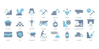 Mining icons set. Set of editable stroke icons.Vector set of Event Mining vector