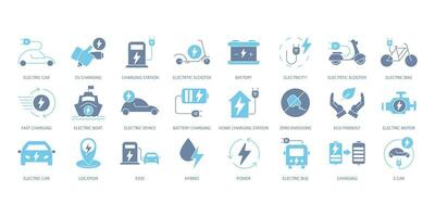 Electric vehicle icons set. Set of editable stroke icons.Vector set of Electric vehicle vector