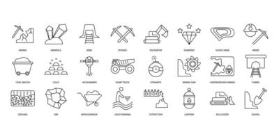 Mining icons set. Set of editable stroke icons.Vector set of Event Mining vector