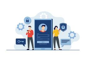 Data and account protection concept flat vector illustration, Password secure access on smartphone, Cyber security for landing page, mobile app, template, web banner, infographics