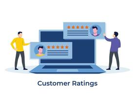 Customer feedback review experience, Clients leaving positive ratings on laptop screen, Website rating concept vector illustration, for landing, page, web banner, mobile apps, infographic