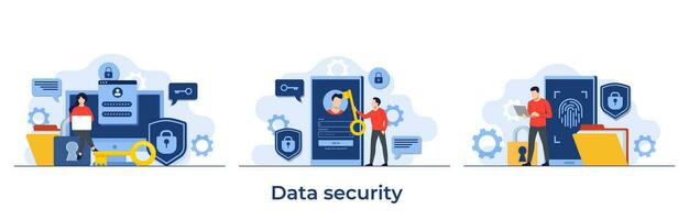 conjunto de datos seguridad plano vector ilustración, cuenta proteccion, contraseña proteccion, ciber seguridad, contraseña seguro acceso concepto para aterrizaje página, móvil aplicación, plantilla, web bandera, infografia