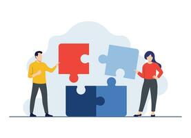 People work together successfully, Teamwork concept, discuss tasks, Connect puzzle elements, brainstorming, Developing business, Partnership. Team working, cooperation, Business concept, vector