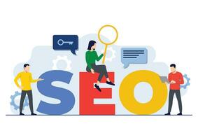 seo mejoramiento, buscar motor mejoramiento, personas análisis palabras clave y optimizando datos ajustes, actuación marketing, analítica y buscar motor clasificación concepto vector