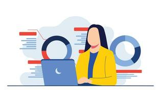 Businesswoman analyzing financial data, Financial reports, Statistics, Financial Research, Marketing, Marketing analytics, Product testing, business analytics concepts for web banner, infographic vector