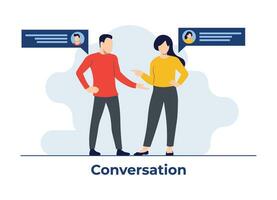 man and woman character talking to each other, Conversation flat illustration vector