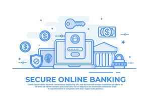 Secure online banking concept flat vector illustration for web banner, landing page, Online payment protection with password and fingerprint scanner, Online banking system, Secure payment