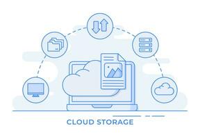 Cloud computing thin line flat vector illustration infographic, Data storage, Hosting, Connection, Server, For landing page, web banner, web design, presentation