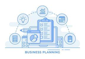 negocio planificación, mercado investigación, análisis, negocio gestión, estrategia, Finanzas y inversión, Delgado línea plano ilustración infografía para aterrizaje página, bandera, móvil aplicación, web diseño, ui ux vector