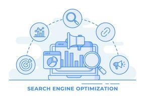 SEO search engine optimization, SEO performance, targeting and monitoring, SEO marketing analytics concept for landing page, web banner, mobile application, web design, vector