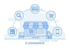 Online shopping concept, e-commerce flat line illustration infographic concept for landing page, web banner, mobile application, web design, presentation vector