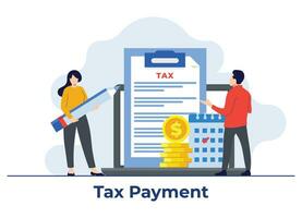 Online tax payment flat illustration vector template, Paperwork, Tax form, Audit, Financial research report and calculation, Financial Accounting