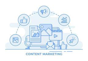 Content marketing thin line vector flat illustration infographic for landing page, web banner, mobile application, Web design user interface, UI UX