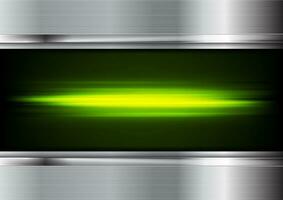 Green glowing neon stripes and metal background photo