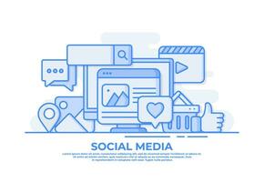 Digital marketing, Social media marketing flat vector illustration for web design, web banner, landing page, Content strategy marketing, Social media advertising, Usage of social media