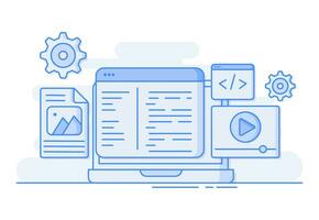 Website development, coding on Laptop screen, and Programming concept for landing page, web banner, mobile application, Web design user interface prototyping testing on local server concept vector