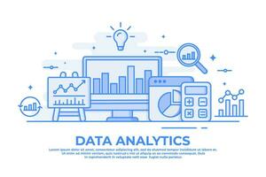 plano ilustración de datos analítica para sitio web bandera, negocio análisis, mercado investigación, producto pruebas, datos análisis concepto, datos reporte vector