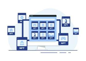 concepto de nft, no fungible simbólico plano ilustración para sitio web bandera, cripto Arte en línea mercado concepto vector