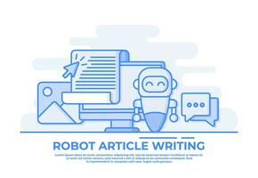 Robot article editor writing publicity posts, Writing articles using artificial intelligence, Robot copywriter writing article typing text document copywriting concept vector