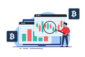 Crypto or stocks market graph and candlestick chart on laptop computer screen, Technical analysis, Trading, Finance concept flat vector illustration