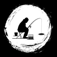 old man ice fishing silhouette, ice fishing t-shirt design vector