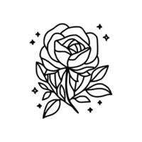 Vintage hand drawn rose floral and leaf branch vector line art illustration