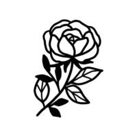 Vintage hand drawn rose floral and leaf branch vector line art illustration