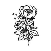 Vintage hand drawn rose floral and leaf branch vector line art illustration