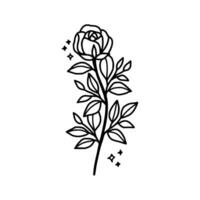 Vintage hand drawn rose floral and leaf branch vector line art illustration