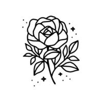 Hand drawn rose flower and leaf branch line art vector illustration design