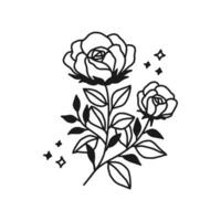 Vintage hand drawn rose floral line art logo element vector