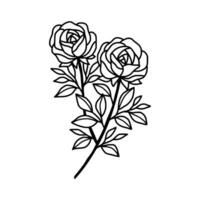 Hand drawn rose flower and leaf branch line art vector illustration design