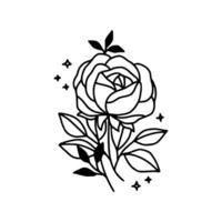 Vintage hand drawn rose floral and leaf branch vector line art illustration