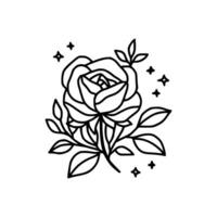 Hand drawn rose flower and leaf branch line art vector illustration design