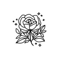 Vintage hand drawn rose floral and leaf branch vector line art illustration