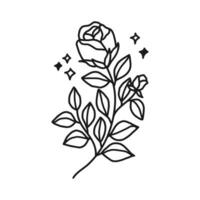 Vintage hand drawn rose floral line art logo element vector