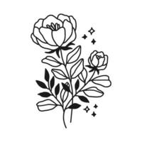 Vintage hand drawn peony flower line art vector element