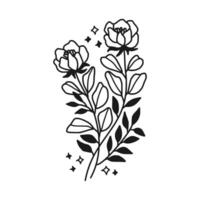 Vintage hand drawn peony flower line art vector element