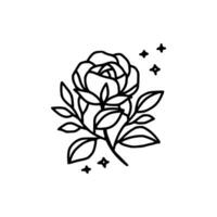 Hand drawn rose flower and leaf branch line art vector illustration design