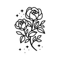 Hand drawn rose flower and leaf branch line art vector illustration design