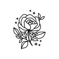 Hand drawn rose flower and leaf branch line art vector illustration design