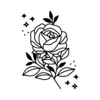 Hand drawn rose flower and leaf branch line art vector illustration design