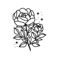 Hand drawn rose flower and leaf branch line art vector illustration design