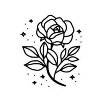 Hand drawn rose flower and leaf branch line art vector illustration design