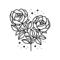 Hand drawn rose flower and leaf branch line art vector illustration design